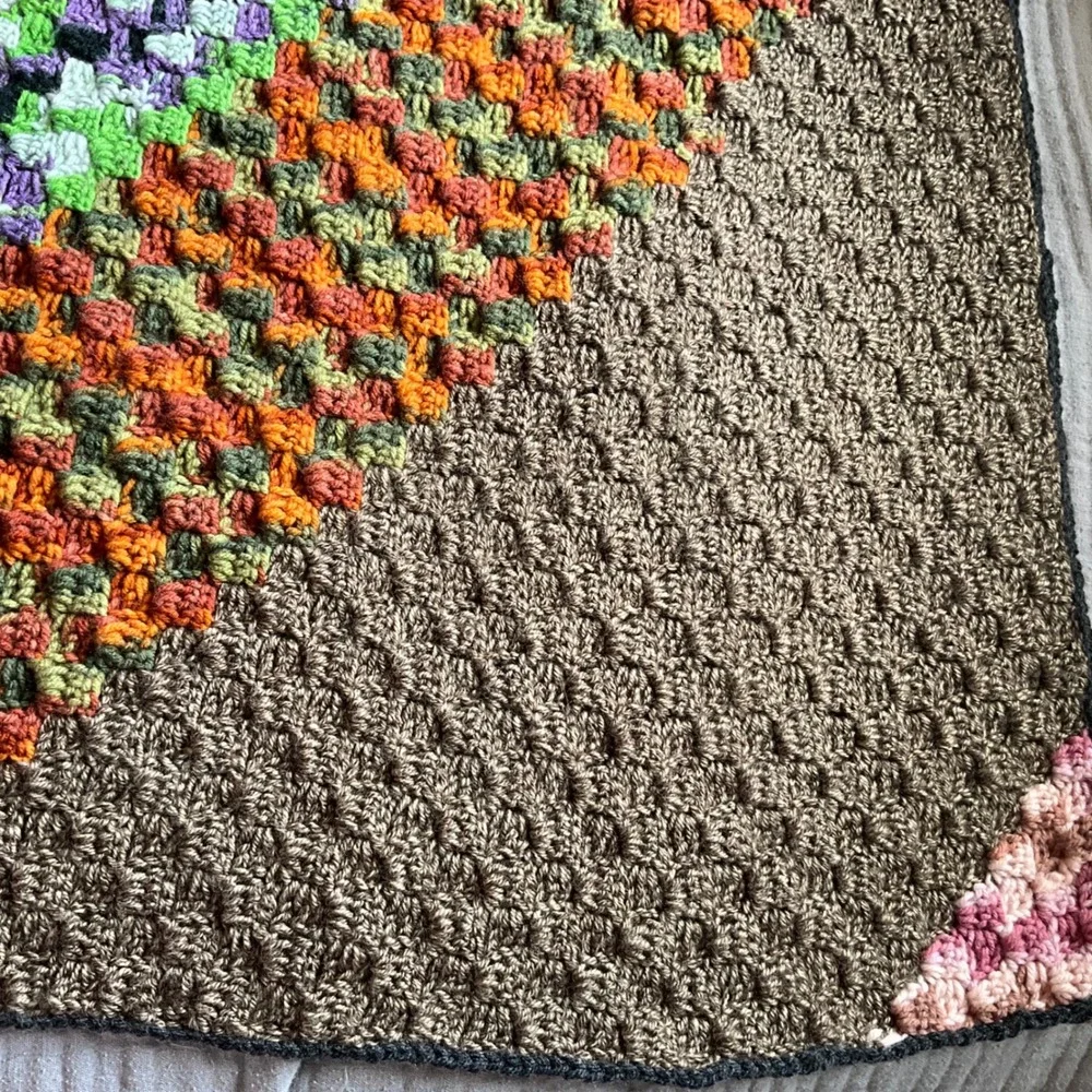 Handmade‎ Crochet Striped Blanket Multi Color Boho Cozy Cottagecore Grannycore